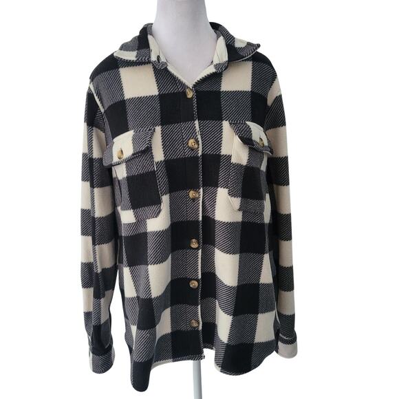 Billabong Size L Adventure Division Black White Plaid Fleece Button Up - Picture 1 of 9